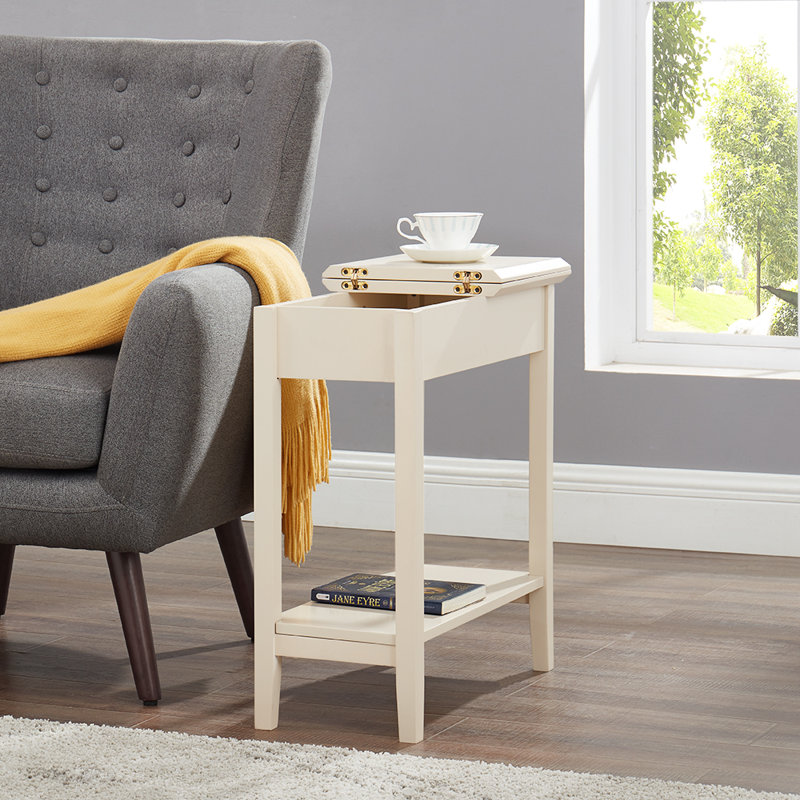 Table de bout de rangement Thasnim avec compartiment rabattable et tablette ouverte, table d'appoint étroite pour petits espaces, table de chevet moderne pour chambre à coucher, salon, vestibule - Organisateur compact