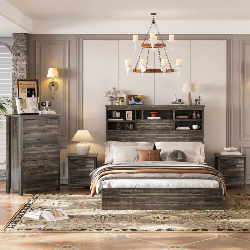 Ensemble de chambre à coucher 4 pièces, gris