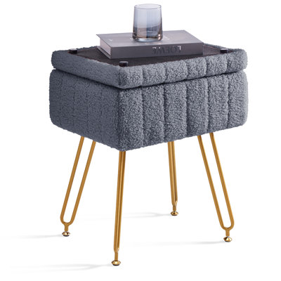 17.11" x 17.11" Square Teddy Fleece Storage Stool