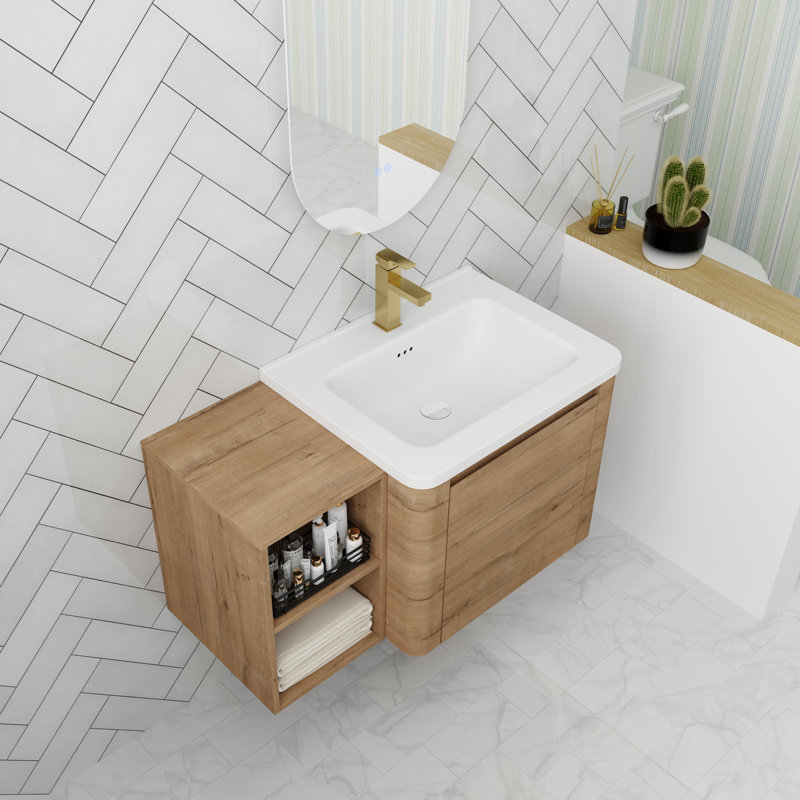 Meuble-lavabo 36 po avec lavabo en céramique, 36", Imitation chêne