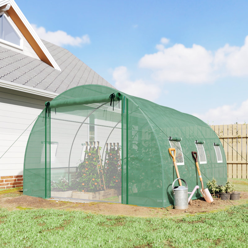 Tunnel de plain-pied avec tiges de soutien, serre chaude pour plantes, vert, Vert