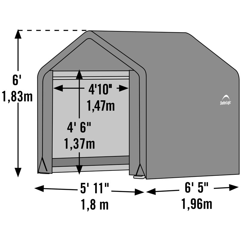 6x6 ft Gray Portable Steel Peak Roof Shed with Roll-Up Doors