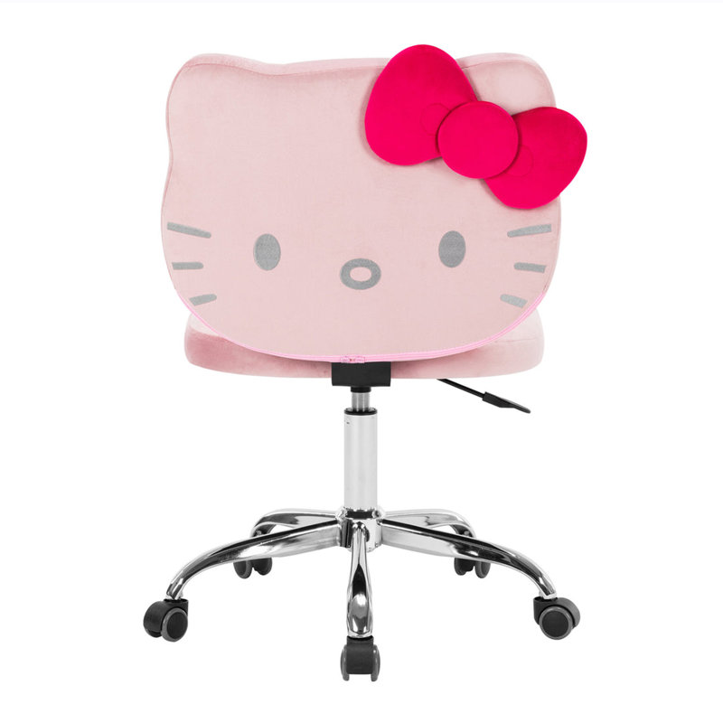 Hello Kitty Kawaii Swivel Vanity Chair for Makeup Room with Wheels Rolling, Comfy Polyurethane Foam, Pink