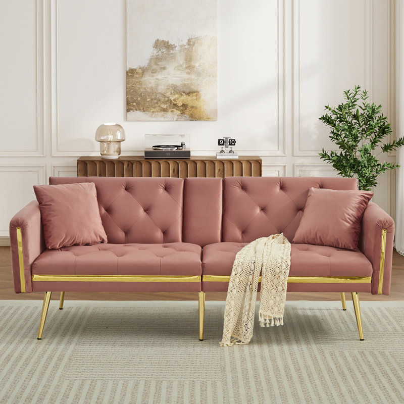 174cm Velvet Convertible Sofa, Pink