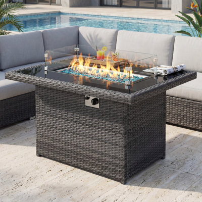 Watchet Outdoor Wicker Fire Pit Table, 60,000 BTU Rectangular Propane Fire Pit, Natural Gas Convertible Fireplace
