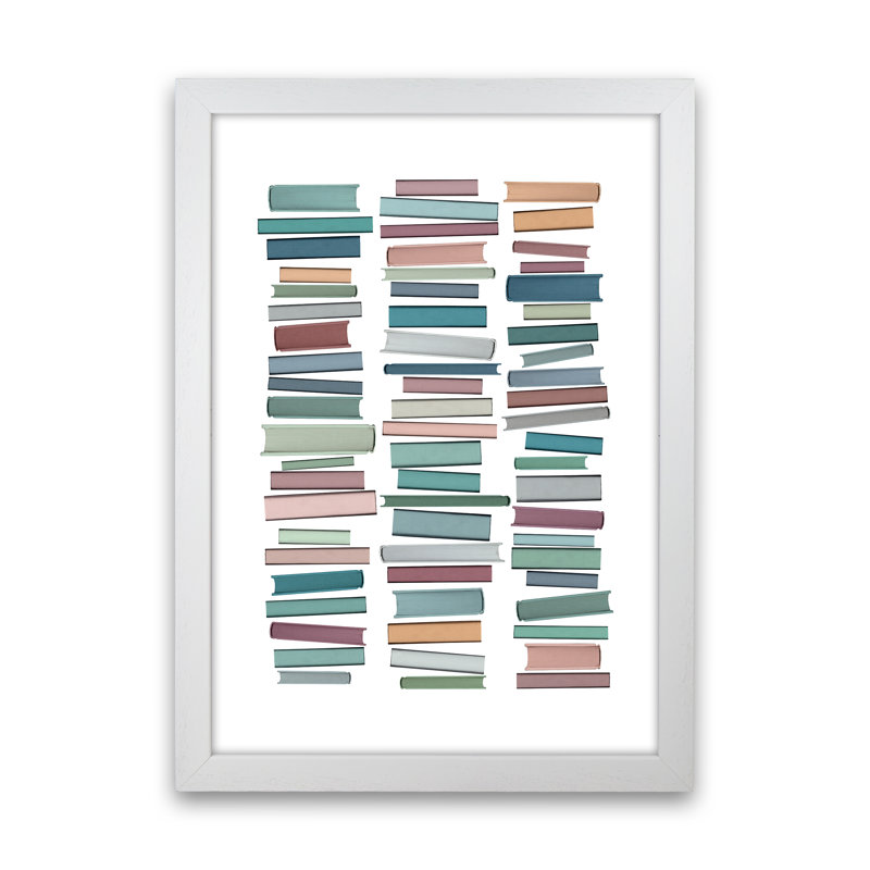 Books Pastel by Orara - Print, 42cm H x 29.7cm W x 3cm D, White Framed