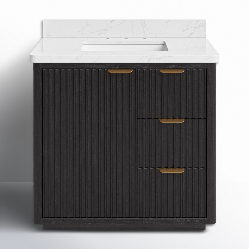 Ensemble de meuble-lavabo simple 36 po Adela, Noir, noir, noir, noir, Blanc / Blanc, Doré