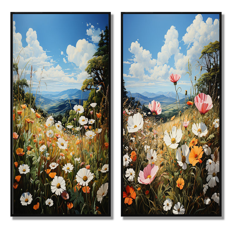 «Wildflowers Wonder Meadow», 2 pièces sur toile, Cadre noir, H 40 po x l 40 po