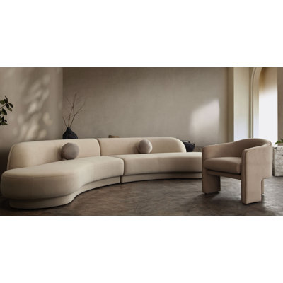 Zelda 2PC Modular Curved Armless Chaise In Light Camel Performance Velvet W/ (2) Accent Pillow Balls