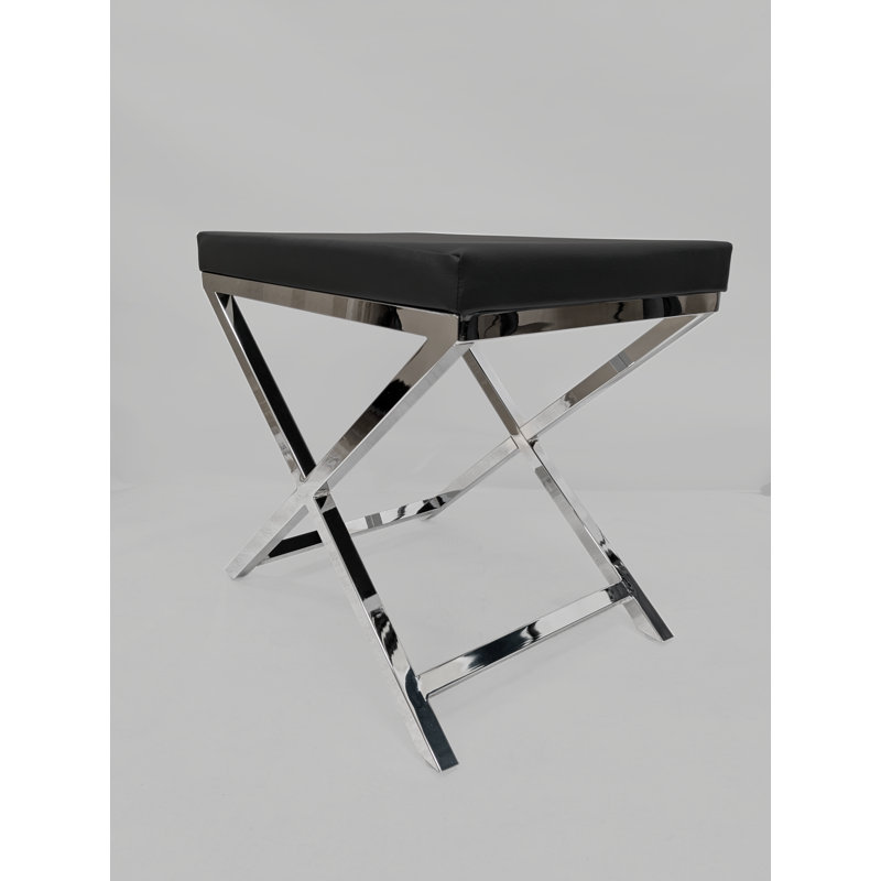 Tabouret d'appoint en bois massif Andriesse, Noir, Argent