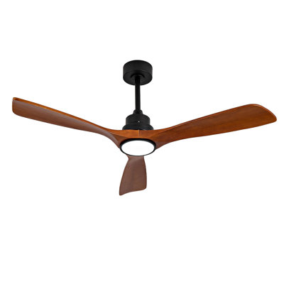 Hot Sales 52 Inch Modern Black Ceiling Fan With Light 3 Solid Wood Blades Remote Control Reversible DC Motor With Dimmable LED