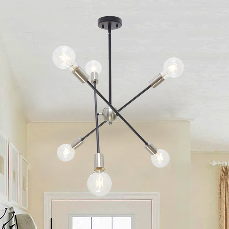 Yonker 6 - Light Dimmable Sputnik Sphere Chandelier, Black/Brass