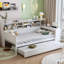 Lit de jour en bois avec lit gigogne simple et rangement, options de rangement antique à finition blanche, pratique
