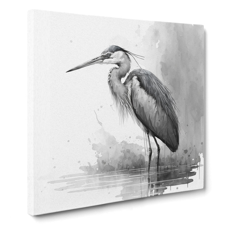 Heron Ink Wash - Wrapped Canvas