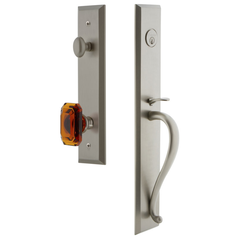 Fifth Avenue Handleset with Single Cylinder Deadbolt and Baguette Door Knob and Rosette, Satin Nickel, 2.375"