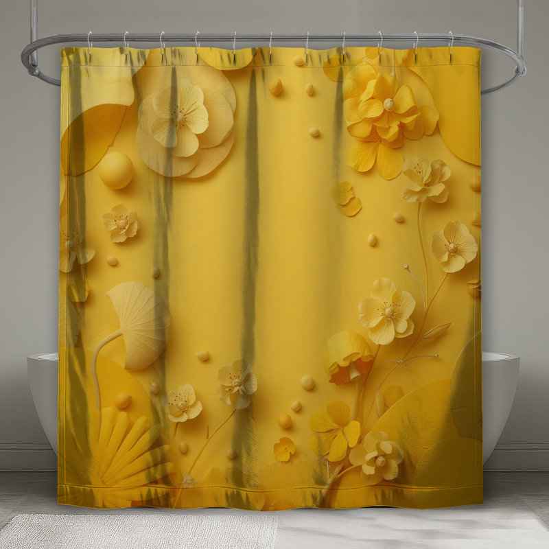 Yellow Paper Flowers Shower Curtains Extra Long, 70in W x 72in H