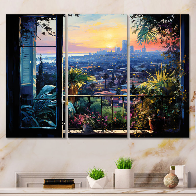 Los Angeles Window View 4 - Los Angeles, art mural, Toile tendue, H 32 po x l 48 po x P 1 po