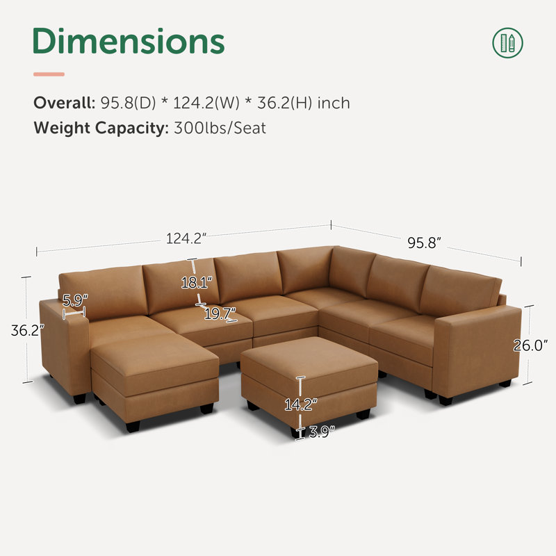 Abramson U-shaped Faux Leather Sectional Sofa with Storage Ottoman
