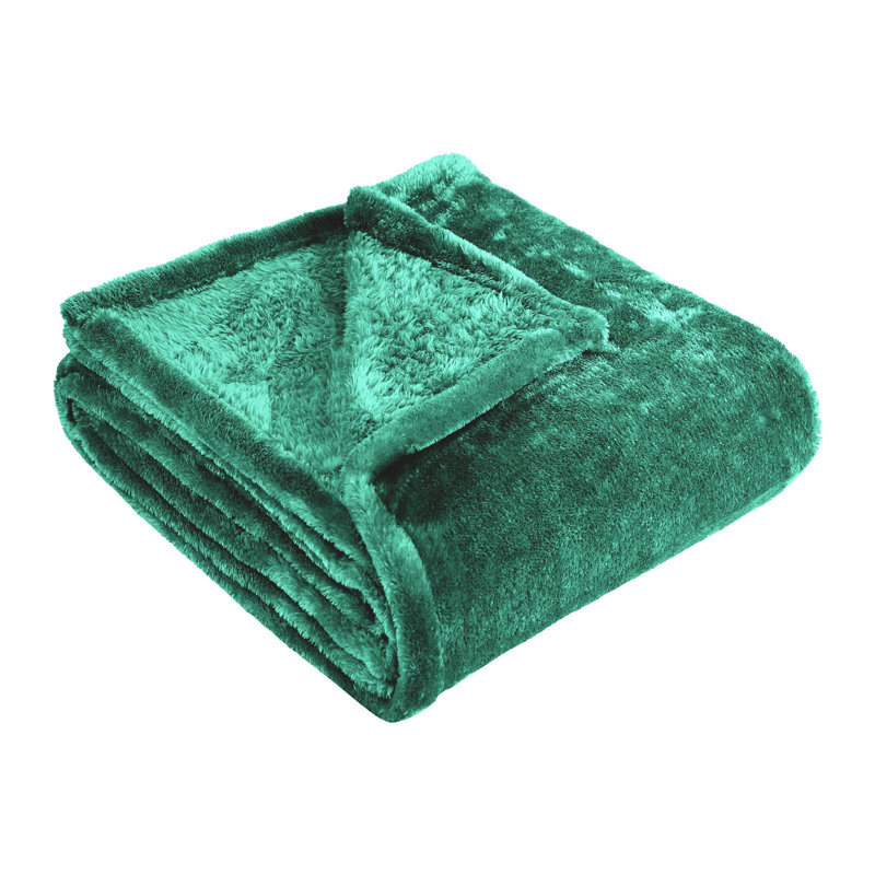 Superior Solid Polyester Reversible All-Season Fleece Throws Blanket, Evergreen, Throw XL