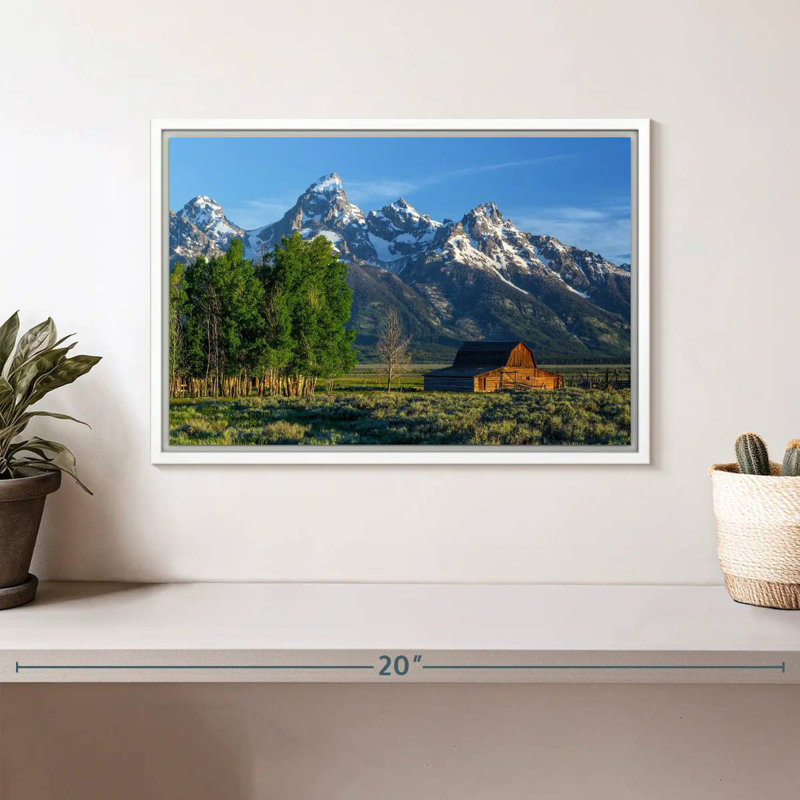 Grange des montagnes Grand Teton, Cadre flottant blanc, 13 po x 9 po