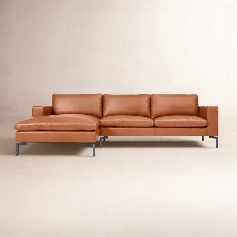 New Standard Upholstered L-Shaped Sectional, Right Hand Facing, Toffee Leather, Black