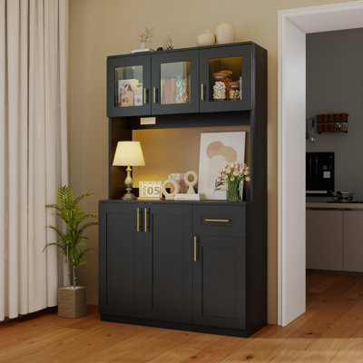 71" Kitchen Hutch Storage Cabinet With Charging Station & Microwave Shelf, Wood Storage Pantry Cabinet With Adjustable Shelves by Gracie Oaks