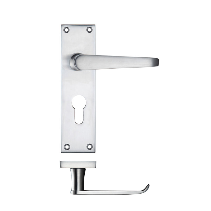Kuzman Lock Door Handle, Satin Chrome