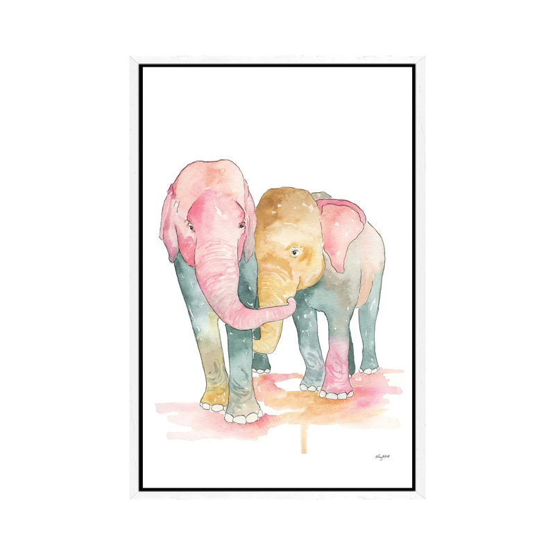 Elephants by Kelsey McNatt - Painting on Canvas, White Framed, 101.6 cm H x 66.04 cm W