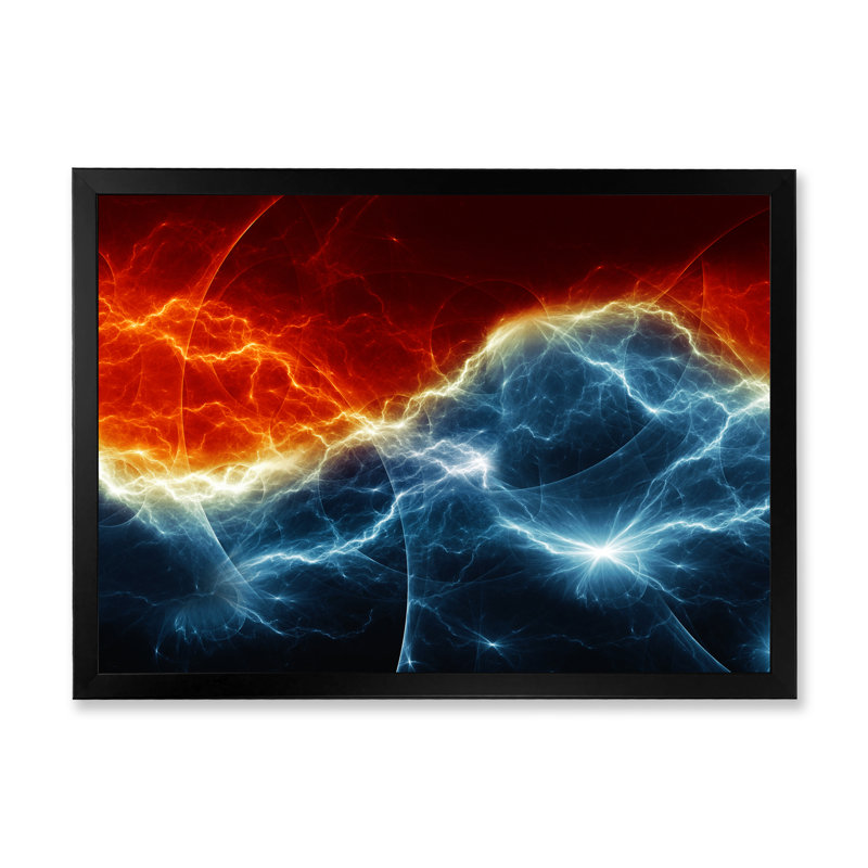 Fire and Ice Fractal Lightning - reproduction d'art sur toile encadrée, H 8 po x l 12 po x P 1 po, Cadre photo noir
