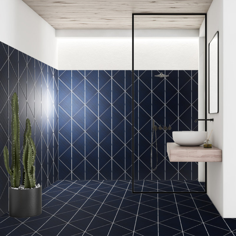 Refinery 12'' W x 12'' L Porcelain Triangle Singular Tile, Navy