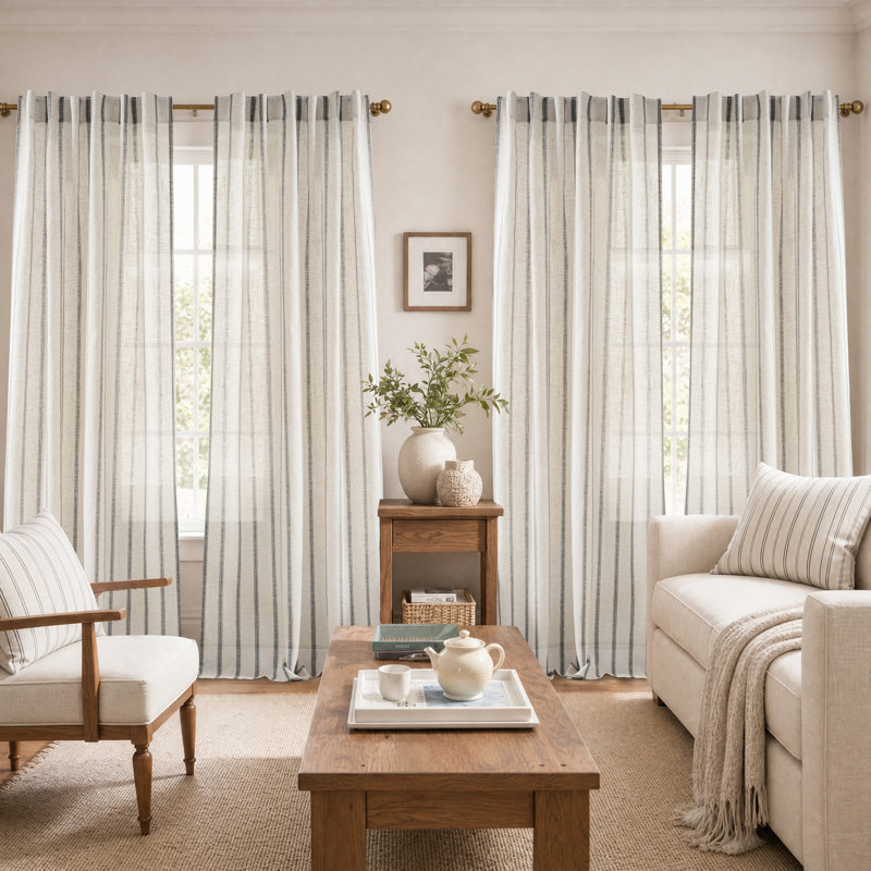 Rideaux semi-transparents avec passe-tringle Farmhouse, Noir, noir, noir, noir, L 52 po x L 96 po