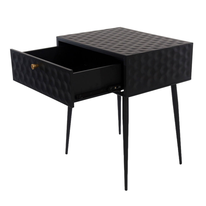 Loar 1-Drawer Metal Bedside Cabinet, Eccentric Mid-Century Nightstand for Bedroom, Black