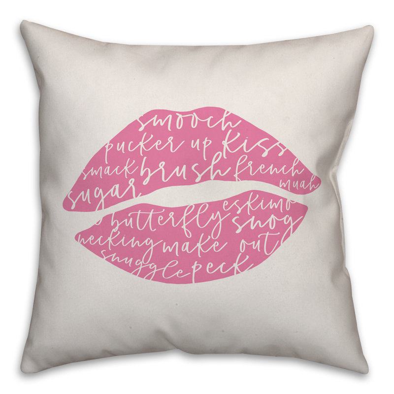 Coussin Smooch Script, H 18 po x l 18 po, Rose