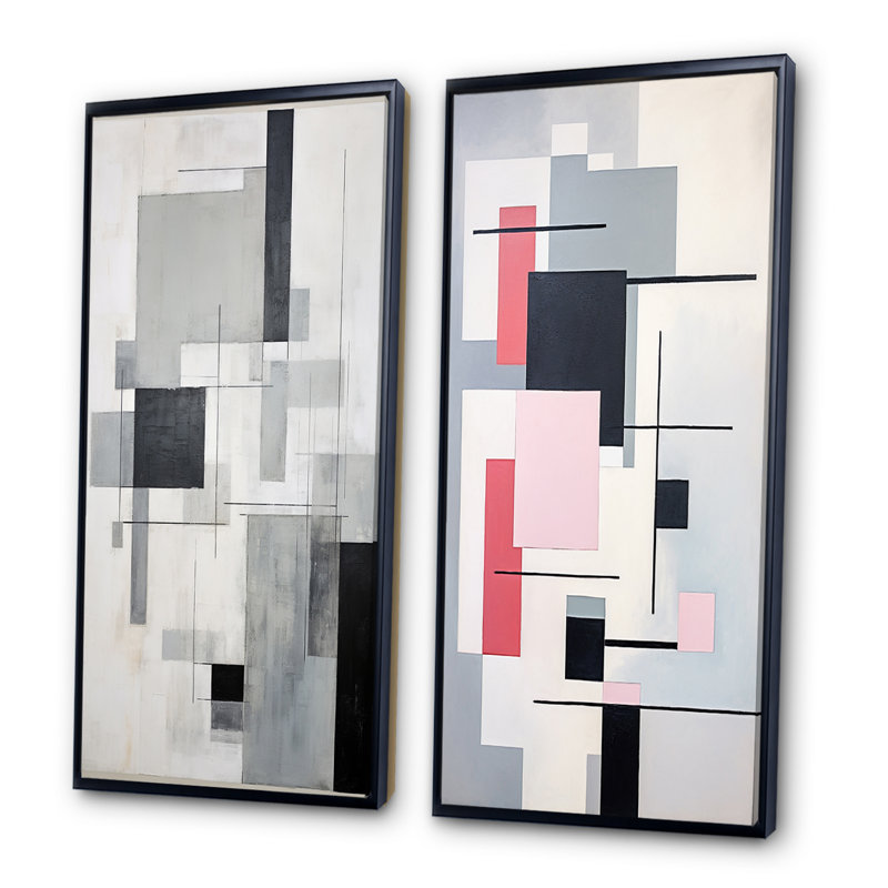 «Suprematism Geometric Serenity», 2 pièces, Cadre noir, H 24 po x l 20 po