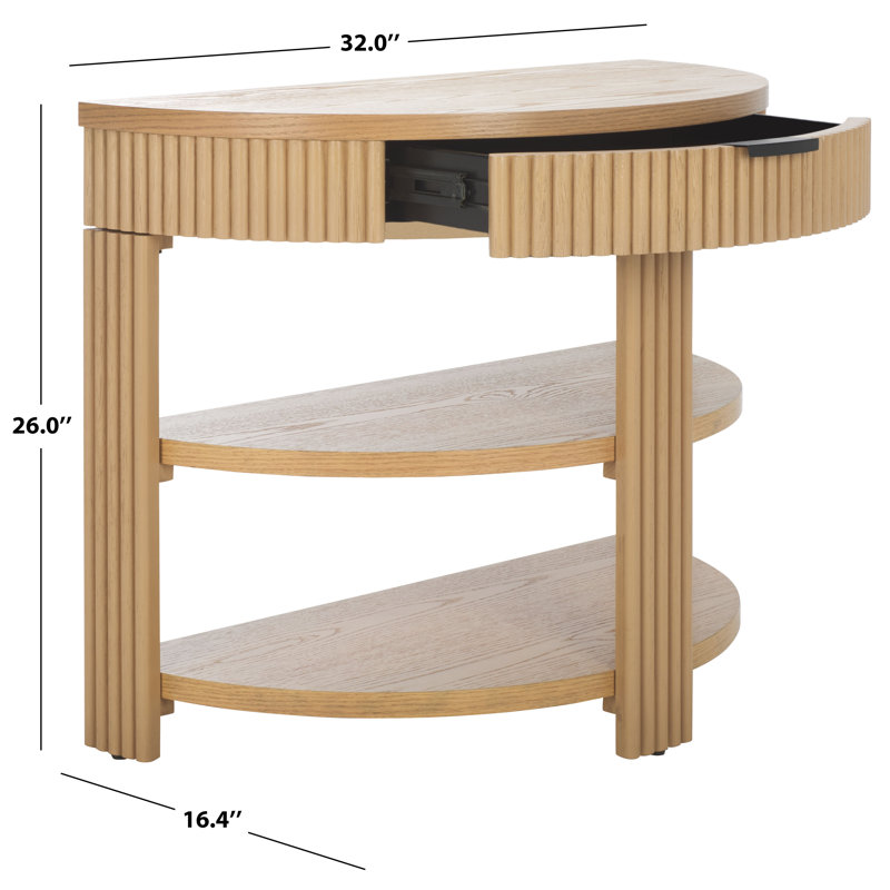 Christy Reeded Half Moon Console Table, Oak