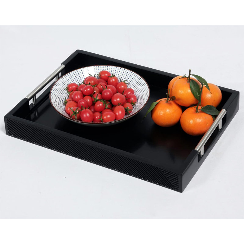 16.5''X12''rectangular Coffee Table Tray With Polished Handle, Modern Decorative Tray, Black