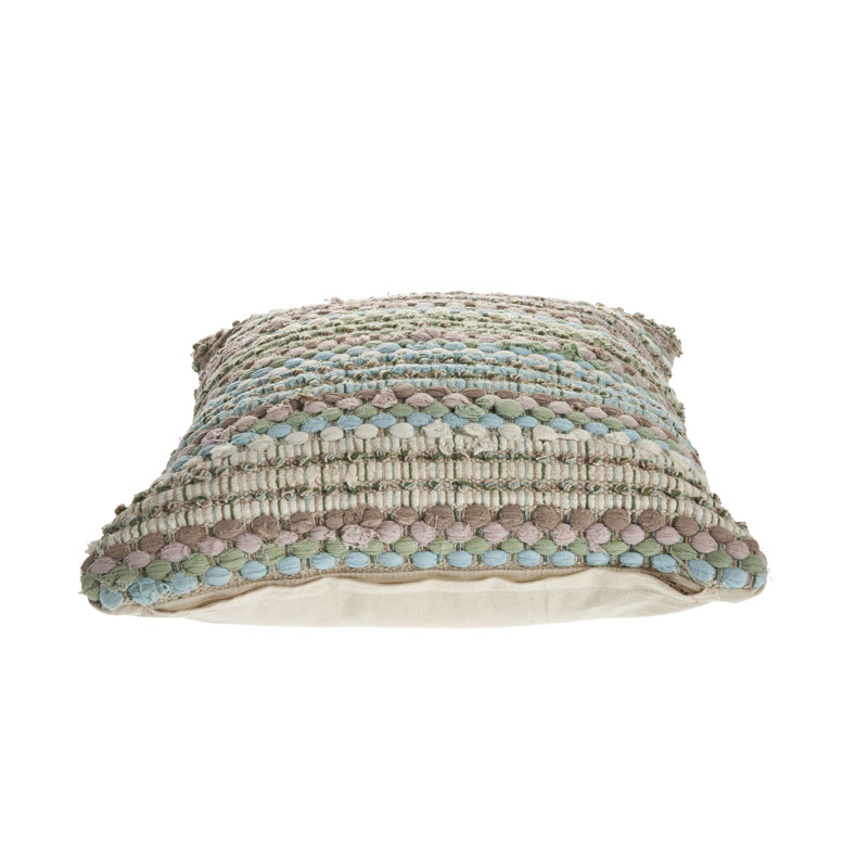 Pillow Handmade Chindi Striped Cotton Throw Pillow, Beige/Brown, Green/Blue