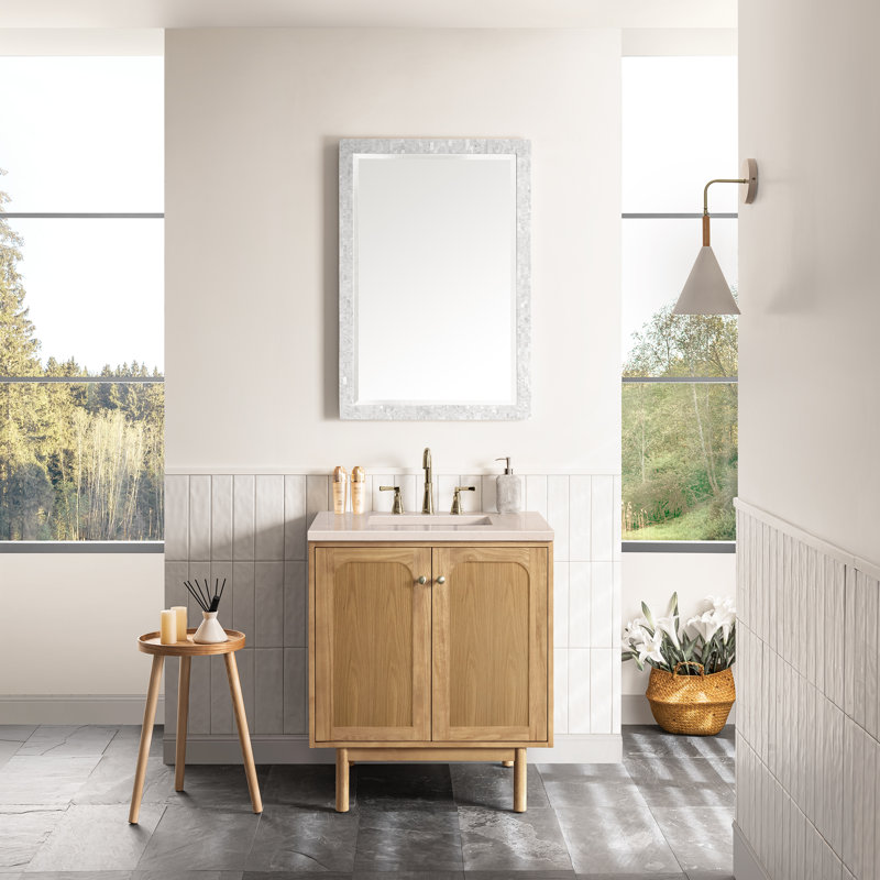 Laurent 30'' W Single Vanity, Light Natural Oak, Carrara White, 8" Widespread