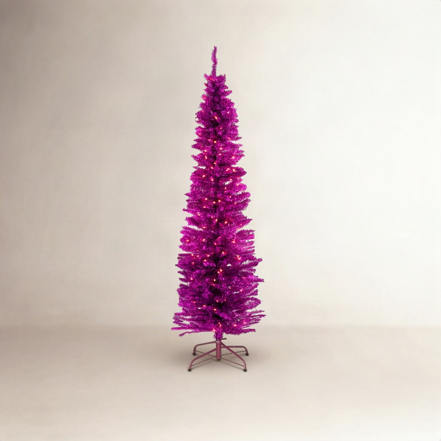 Flocked Pre-Lit Pink Pine Christmas Tree, 7'