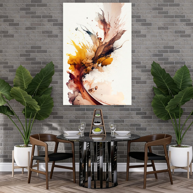Golden Ink Bloom Abstract Modern Wall Art Print by Mauro - Wrapped Canvas Print, 152.4cm H x 101.6cm W