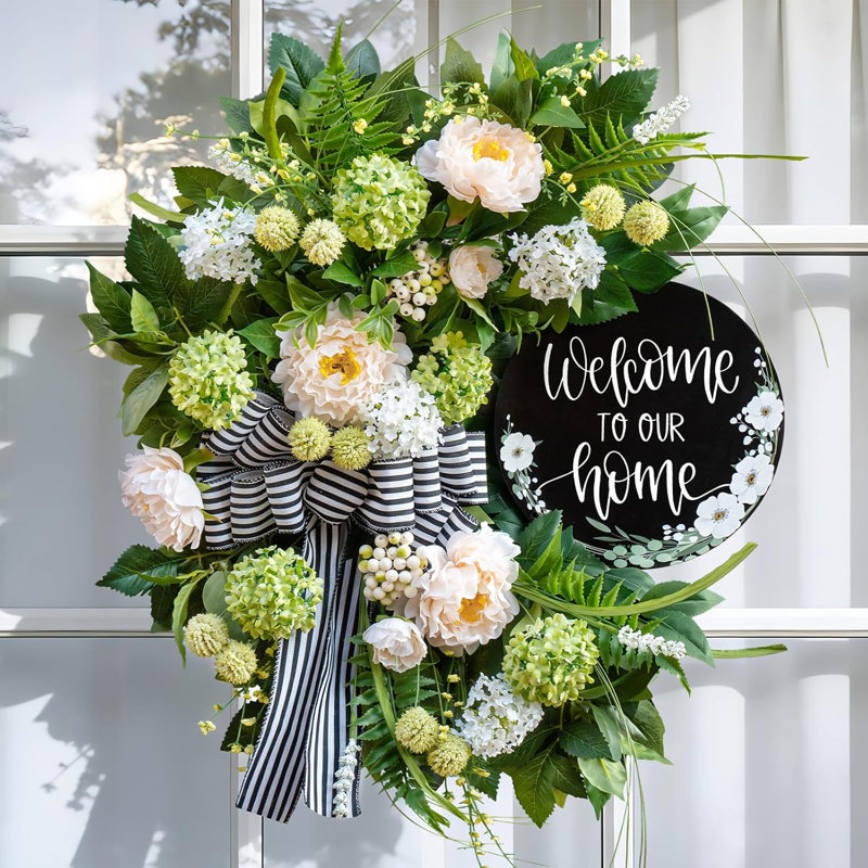 Couronne de printemps pour porte d'entrée, couronne d'été en demi-cercle