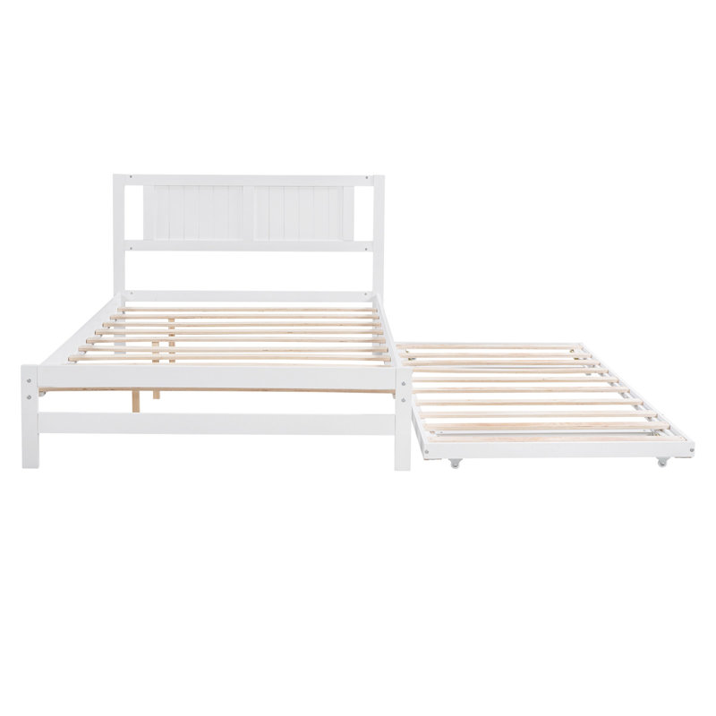 Lit plateforme double avec lit gigogne réglable, blanc