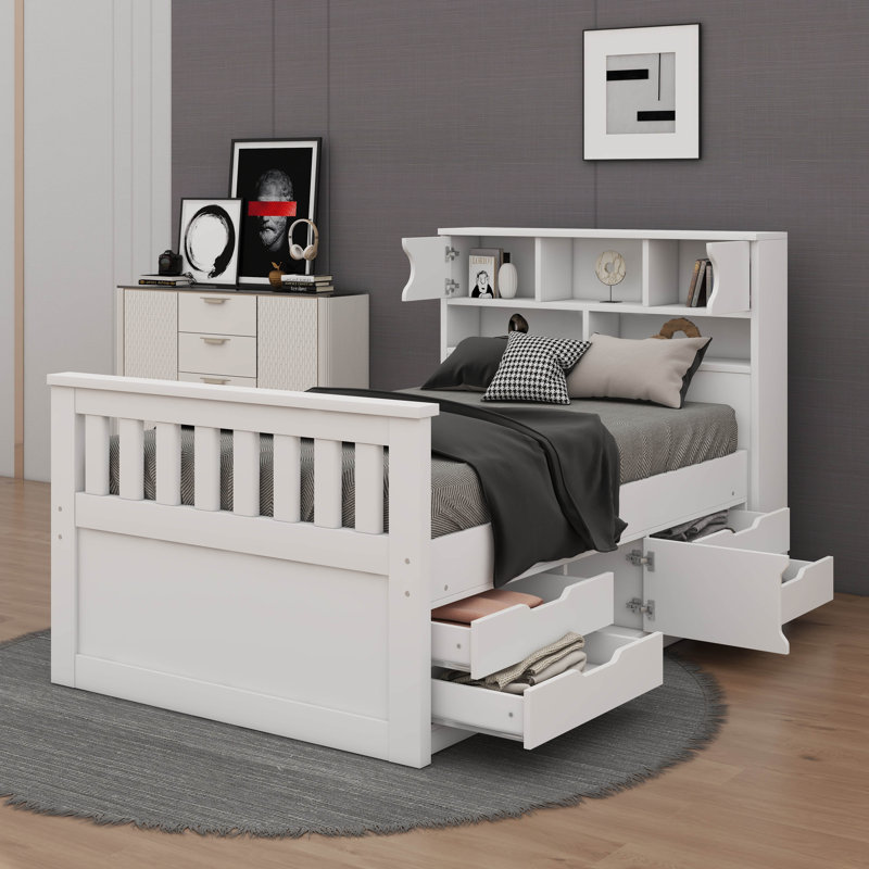 Lit plateforme simple avec bibliothèques et tablettes, Blanc