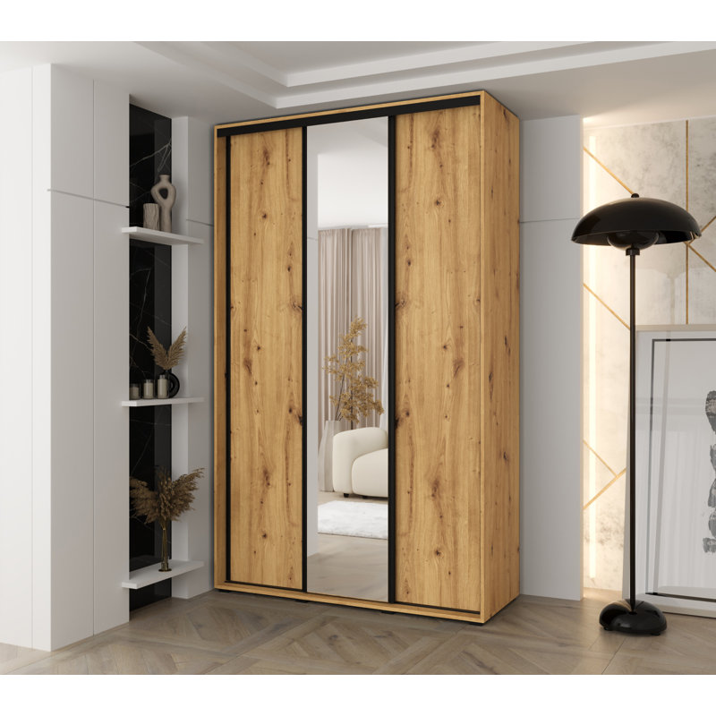 3 Door Manufactured Wood Wardrobe, Natural, 235.2cm H x 160cm W x 45cm D
