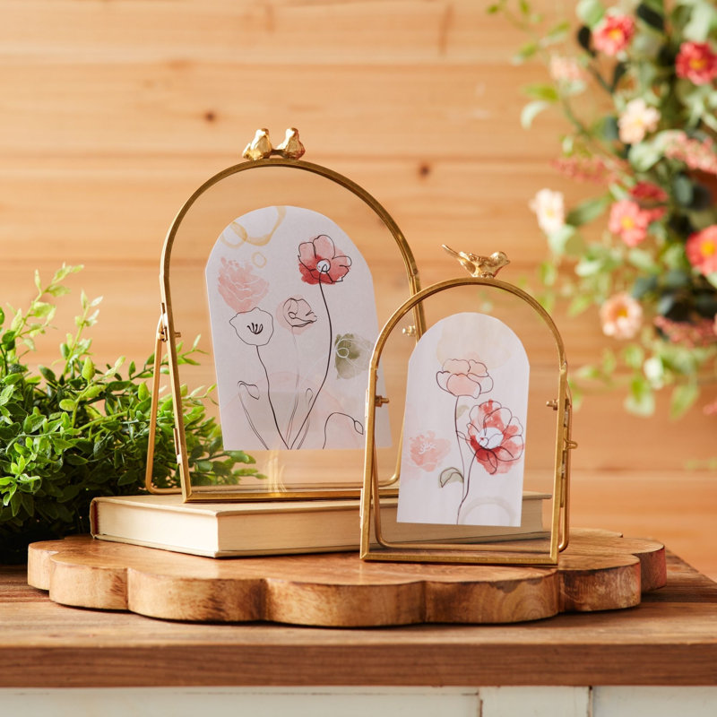 Œuvre florale en cuivre avec accent d'oiseau H 8 po
