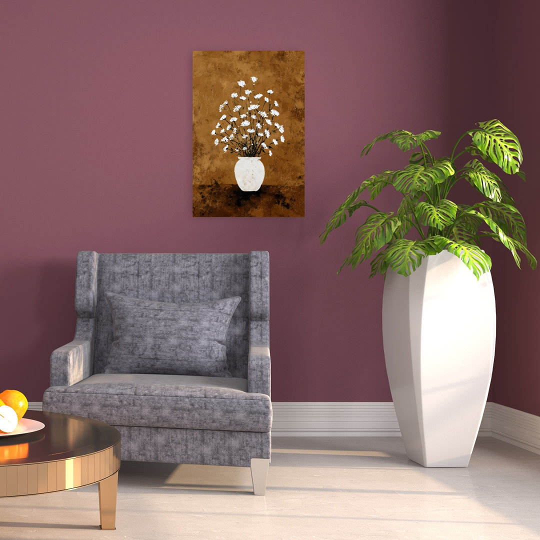White Florals In White Vase I Classic Contemporary Delicate Nature Wall Art Print