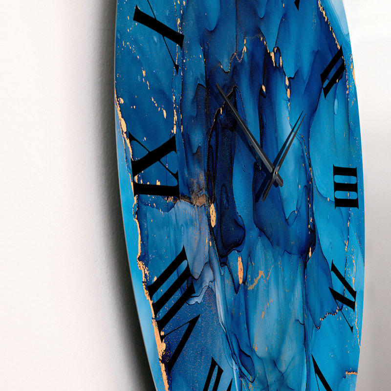 Blue Luxury Abstract Fluid Art VIII - Modern Wall Clock, Oversized
