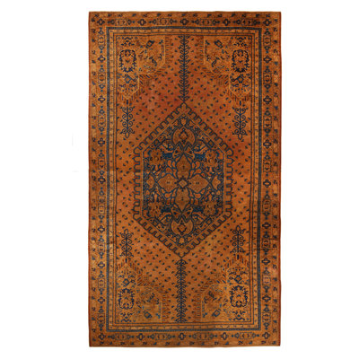 Hand-Knotted Before 1900 Copper Orange/Blue 11'2" x 19'8" Wool Area Rug