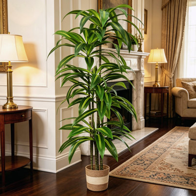 Dracaena artificiel d'intérieur 1,7 m - Grand arbre tropical artificiel aux feuilles réalistes - Plante d'intérieur haute en pot - Dracaena artificiel pour la décoration de la maison, du bureau ou du salon, lot de 1