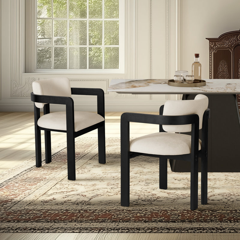 Fauteuil de salle à manger rembourré en bois massif, Beige